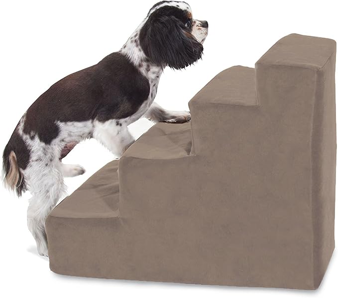 3 Step Black Velvet Suede Pet Stairs By Majestic Pet Products, 4 Step (Heavy-Duty), Stone