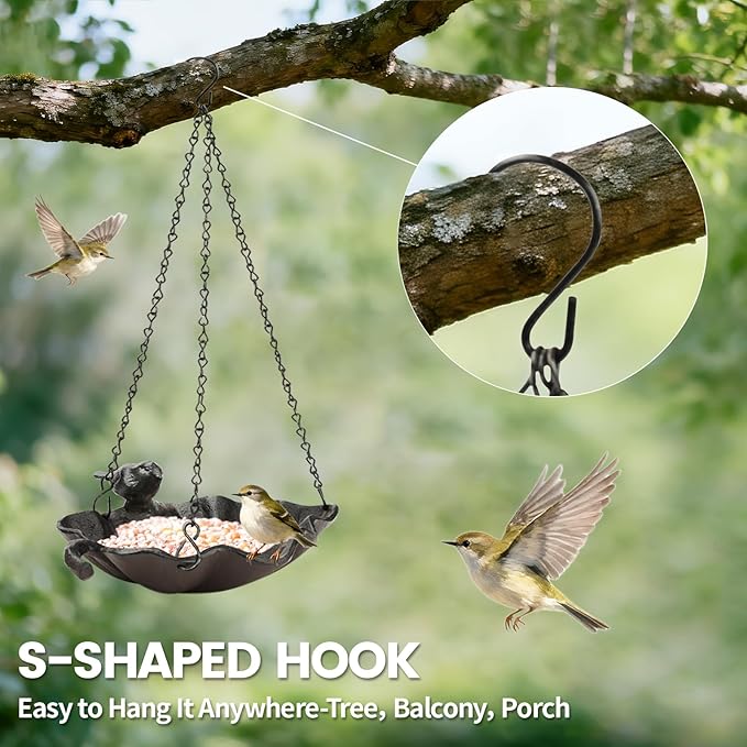 Cast Iron Platform Bird Feeders for Outdoors, 11 inch Large Hanging Bird Feeder Tray Seed Catcher