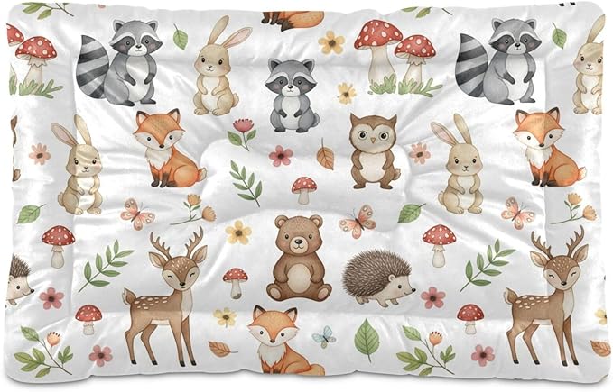 Emelivor Cute Animals Dog Cat Bed Washable Crate Pet Bed Anti-Slip Rectangle Comfortable Kennel Pads for Indoor Small Medium Large Dogs Cats,36x24in