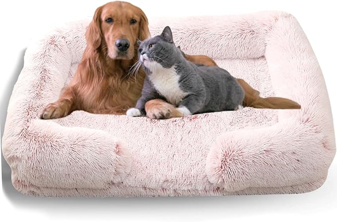 Dog Beds Medium Large Size Dog, Calming Dog Bed with Removable Washable Cover, Waterproof Lining and Nonskid Bottom(Gradient-Rose Pink,M)