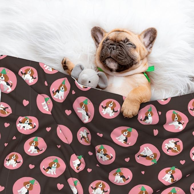 Reversible Pet Blanket for Easy Cleaning Maintenance, Cute Puppy with Hearts, Double Sided Plush Dot Design Means Double Use Between Washes for Convenience