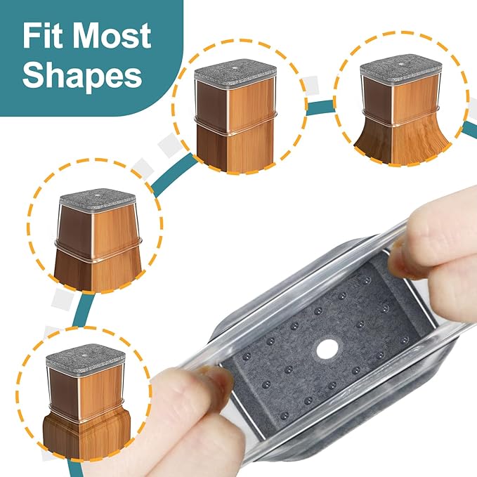 24 Pcs Chair Leg Floor Protectors Rectangle, Silicone Felt Furniture Leg Pads Caps Covers for Hardwood Floors (Fit Perimeter 5" to 5‑7/8")