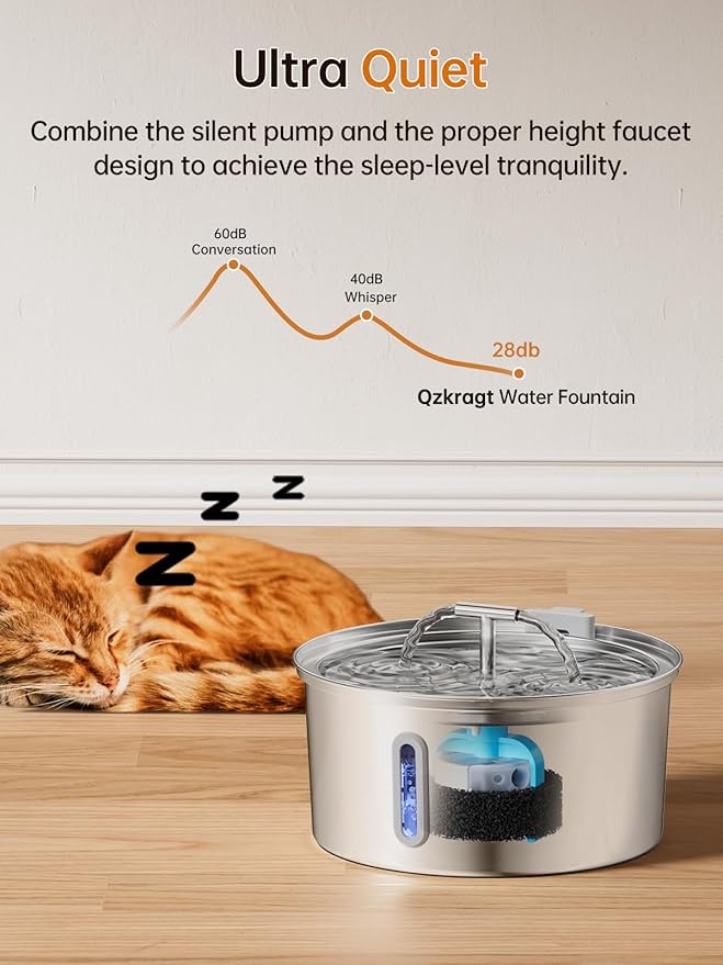 Cat Water Fountain Stainless Steel, 3.2L/108OZ Pet Water Fountain for Drinking,Automatic Metal Dog Water Fountain with 4 Filters & 4 Sponges,Quiet Pump,Dual-Stream for Cats, Dogs,Multiple Pets Indoor