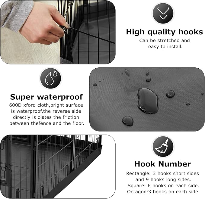 PJYuCien Rectangle Dog Playpen Pad - 32"x96" Size, Fits 8 Panels, 600D Oxford Cloth, Waterproof (Bottom Pad Only)