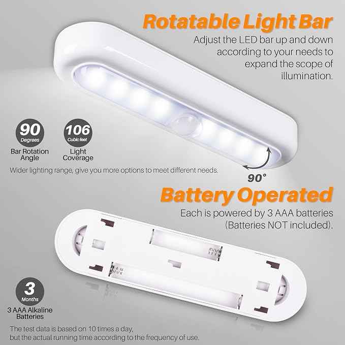 STAR-SPANGLED 3 Pack 7” Motion Sensor Lights Indoor Battery Operated, Stick on