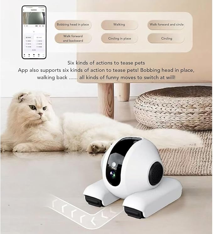 FOSA Home Security Camera on Wheels, Movable Pet Camera, WiFi Motion Detection 2 Way Talk Indoor Cam with APP Teasing Pet Functions
