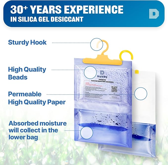 Dry & Dry 90 Packs [Net 14.1 Oz/Pack] Moisture Absorbers for Home, Basement & Bedroom - Small Dehumidifiers