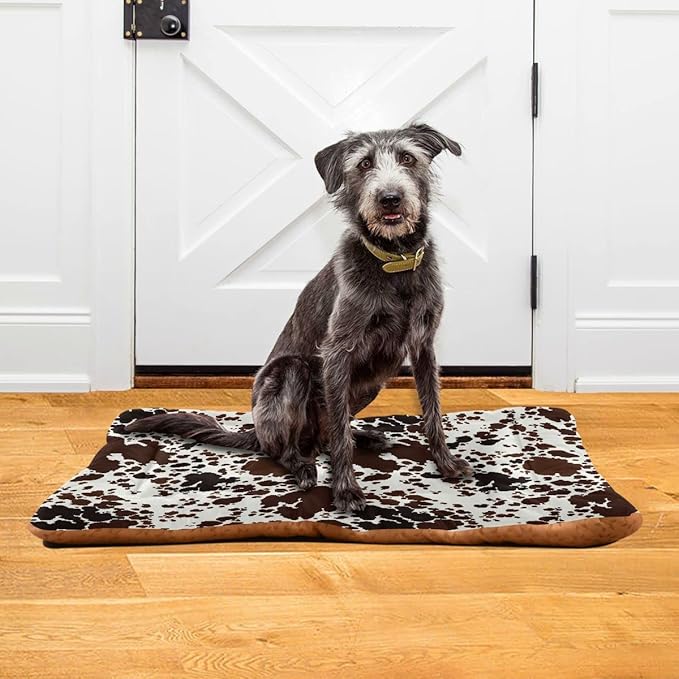 Qilmy Cow Print Dog Bed Cat Bed Pet Crate Mattress Non-Slip Soft Pet Dog and Cat Bed Mat Washable Kennel Pad,24 x 36 Inch