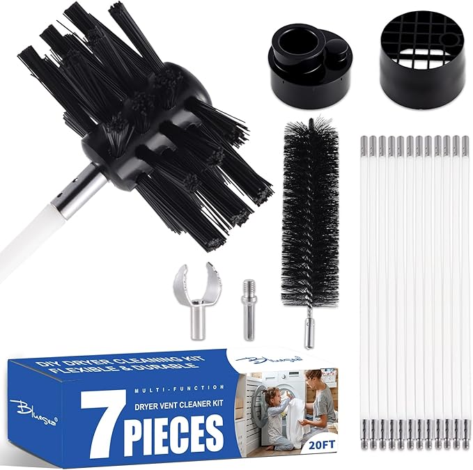 Bluesea 7 Pieces 20 Feet Dryer Vent Cleaner Kit, Reinforced Nylon Dryer Vent