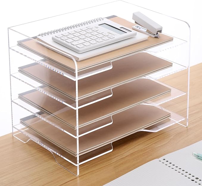 Acrylic Desk Organizer, 4 Tier Paper Tray, Clear Letter Tray, Office Accessories