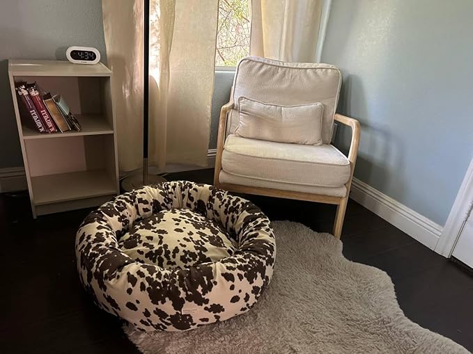 Organic Cotton Canvas Dog Bed: Removable Cover, Natural Fill - Made in USA (Cow Print Brown White, X Large 42" x 8" inches)