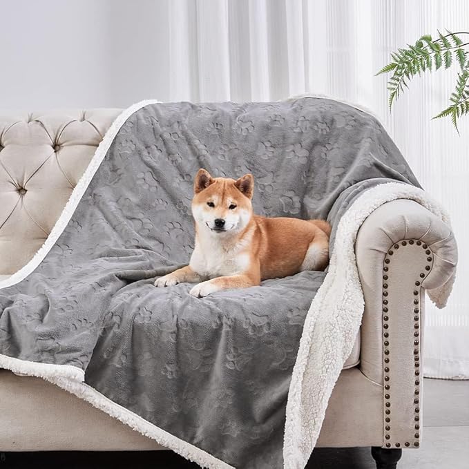 Waterproof Dog Blanket, 60" x 40" Washable Sherpa Fleece Cat Blanket,Pet Puppy Blanket Sofa Bed Furniture Protector,Reversible Soft Plush Blanket for Medium Large Dog (85" x 57")