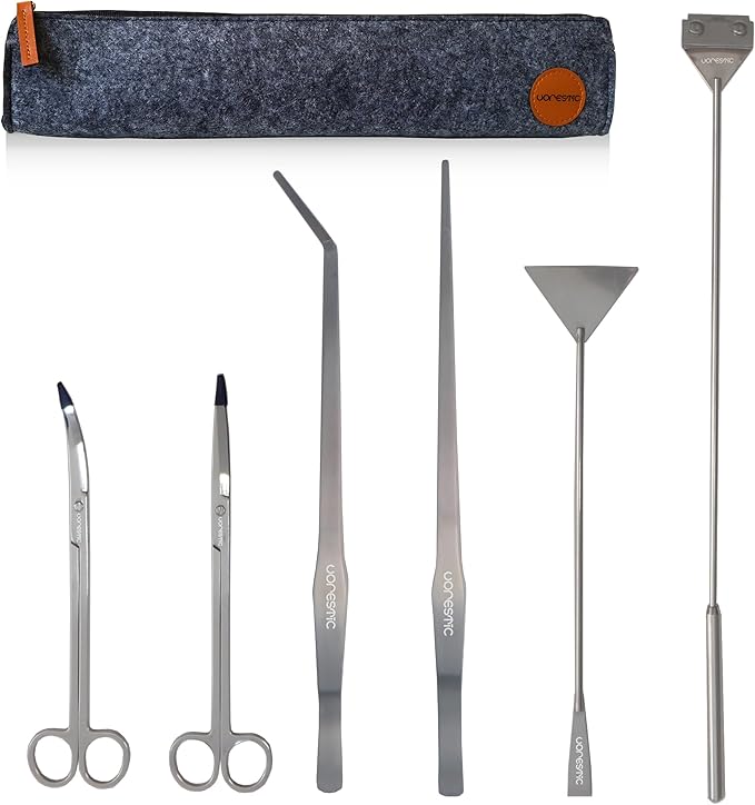 VORESTIC 6Pcs Aquascape Tools, Terrarium Tools, Aquarium Kit with Stainless Steel Aquarium Tweezers Extra Long, Aquarium Scissors, Algae Scraper, and Spatula - Aquascaping Tools Set for Maintenance