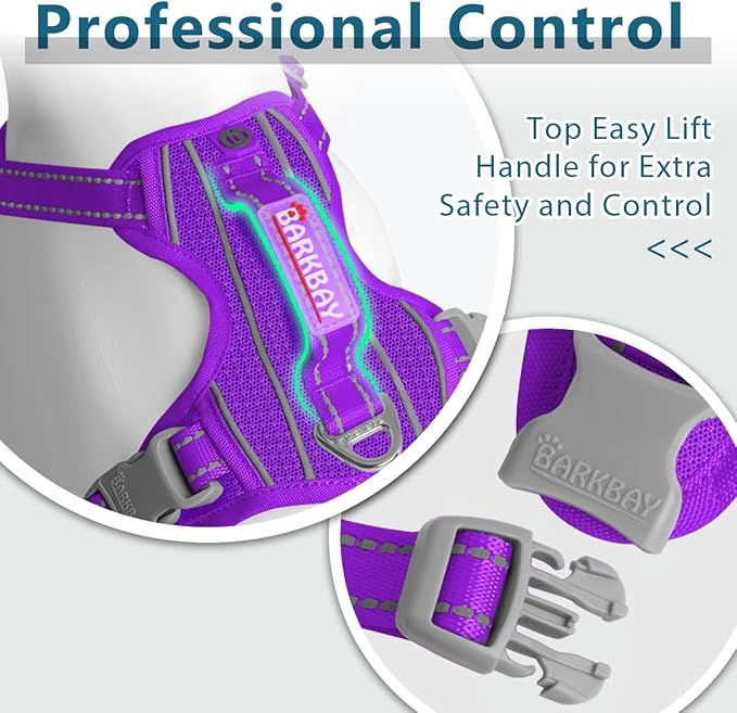 BARKBAY Dog Harness No Pull with ID Tag Pocket - Heavy Duty, Reflective, Easy Control for Large Dogs(Purple,XS)