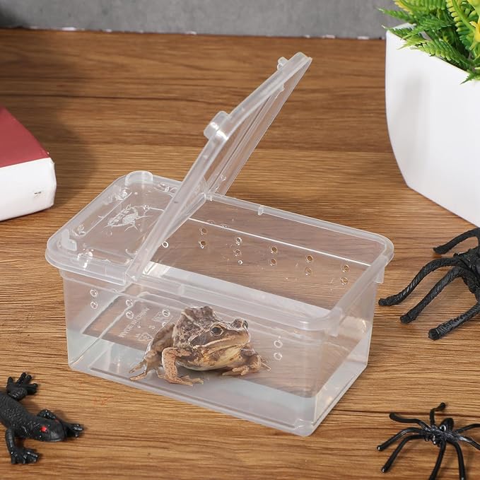 Irenare 8 Pcs Reptile Breeding Box Plastic Spider Terrarium Tarantula Feeding Box for Bearded Dragon Lizard Spider Gecko Scorpion(Vent Holes,Clear,4.33 x 2.76 x 2.95 Inch)