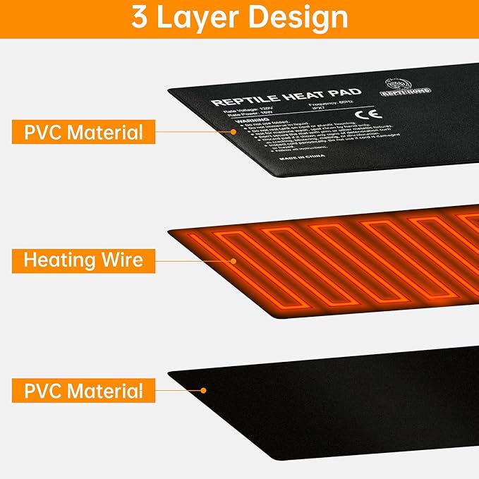 Reptile Heat Pad 8x12 Inch 24W, Terrarium Heating Mat Under Tank, Reptile Heat Mat/Pad for Amphibians, Turtle, Lizard, Bearded Dragon, Hermit Crab, Frog, Snake