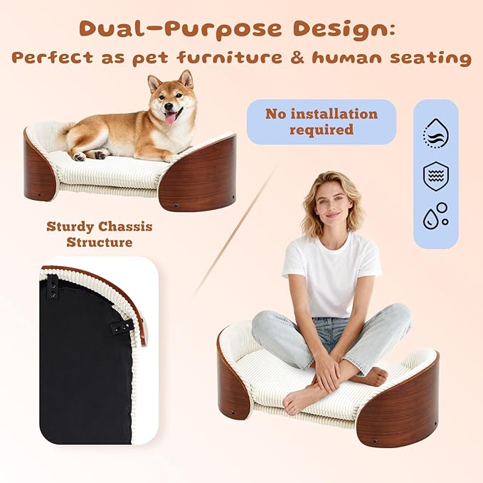 Luxury Elevated Dog Sofa, Ultra-Soft Crystal Velvet Pet Bed for Small/Medium Dogs, with Waterproof & Removable Washable Cover and Non-Slip Base, Supports Pets up to 44 lbs, Double-Sided Backrest, M