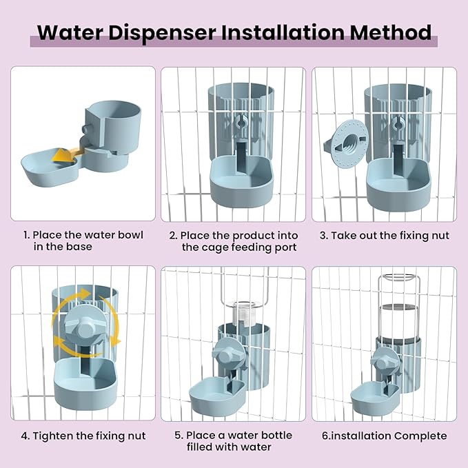 BAGHBPM No Mess Bird Feeder Water Dispenser Set,Automatic Parakeet Feeder Cage Accessories,Parrot Transparent Food Container Drinker for Cage,Canaries Budgies Lovebirds Cockatiels Finches (Purple)