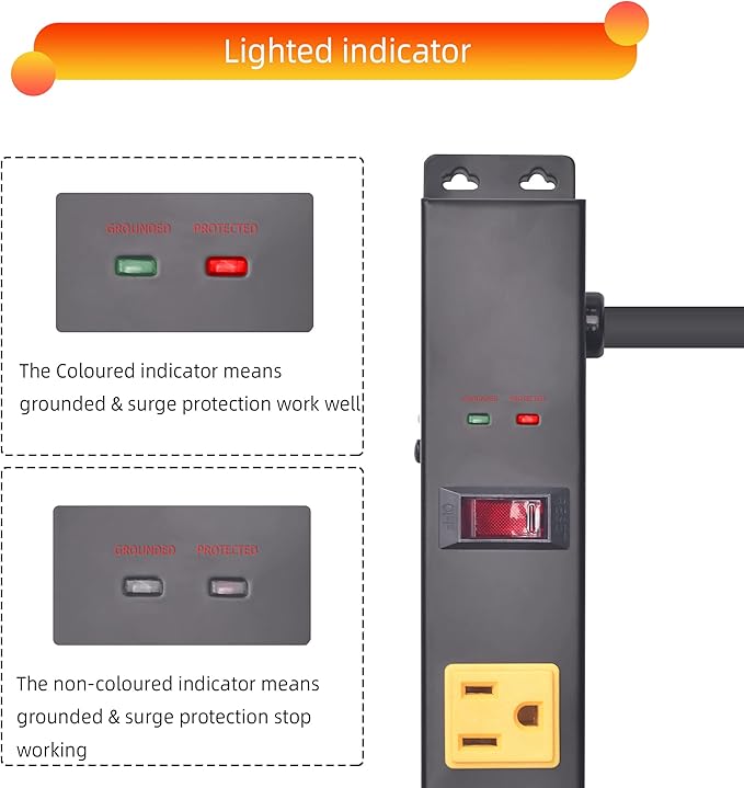 10 Outlet Long Power Strip Surge Protector, Heavy Duty Industrial Metal Power Strip 6 Feet, Wall Mountable, for Work Bench, Shop, Garage, Black (1000 Joules)