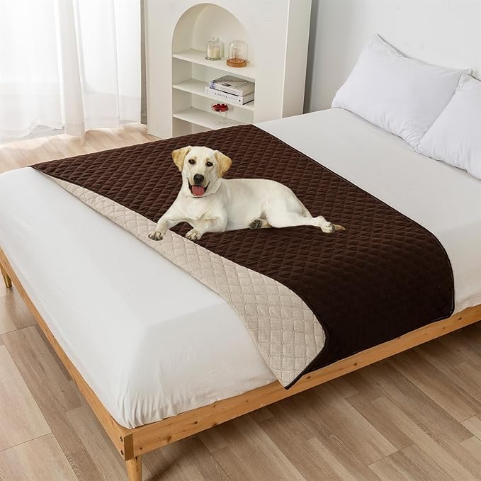 GIBZ Water Resistant Dog Bed Blanket Cover Large Anti Slip Pet Furniture Protector Washable Cat Quilted Mat for Couch, Coffee, 210x210cm