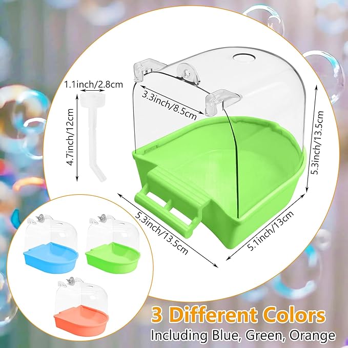 Tfwadmx 3Pcs Bird Bath for Cage Hanging Parakeet Bath Box Clear Bird Bathtub Water Shower Food Feeder Bathing Tub for Cockatiel Conure Canary Budgies
