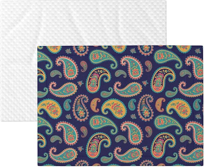 Reversible Plush Throw for Dogs and Cats, Colorful Paisley Flowers, Double Sided Blanket with Nubby Dot Side and Sleek Side Ideal for Cuddling Nesting Security