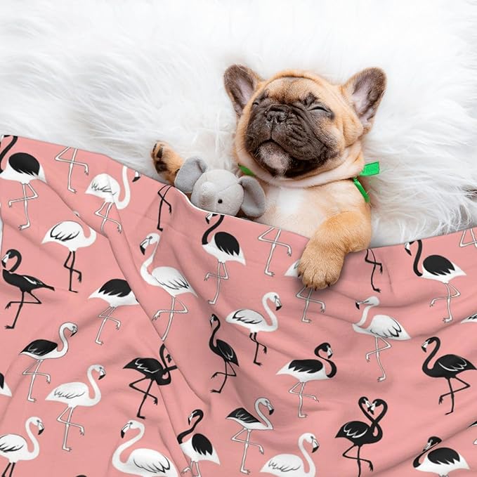 Two Sided Pet Cuddler Blanket for Anxiety Calming, Pink Flamingo, Reversible Plush Design with Bubble Dot Pattern Provides Familiar Surface Anywhere