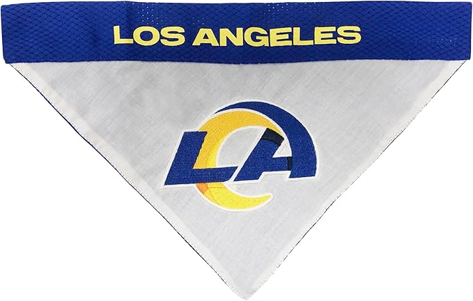Pets First NFL DOG BANDANA - LOS ANGELES RAMS REVERSIBLE PET BANDANA. 2 Sided Sports Bandana with a PREMIUM Embroidery TEAM LOGO, Small/Medium. - 2 Sizes & 32 NFL Teams available