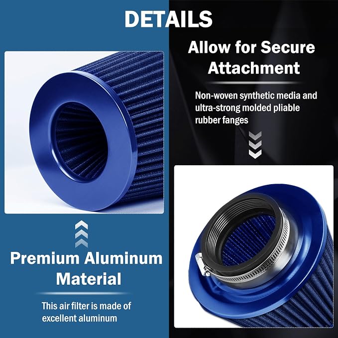 Universal Clamp-On Air Intake Filter, High Performance, Washable Filter