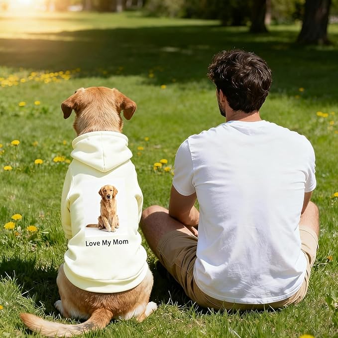 Custom Dog Hoodie, Personalized Sweatshirt with Photo Text Name Logo, Customized Hooded Sweater for Small Medium Large Dogs & Cats (Beige, 2XL)