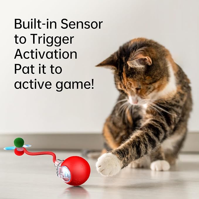 Interactive Cat Toys for Indoor Cats - Kitten Toy with Speedy Tail 2.0, Automatic Cat Toys for Bored Indoor Adult Cats, Motion-Activated, 2025 New Upgraded, USB Rechargeable (Red)