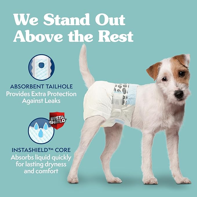 Simple Solution Female Dog Diapers – Disposable Diapers for Potty Training, Incontinence, and Heat Cycle Protection_Leak-Proof Fit for Small Dogs, 12–19 Inch Waist – 30 Count (Pack of 12)