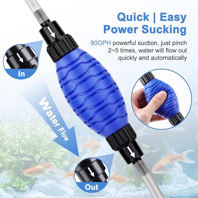 fishkeeper Siphon Ball Pump Head Replacement – Compatible with FK018 and Most Manual Aquarium Gravel Cleaners, 80GPH High Pressure Quick Start Vacuum Pump for Easy Water Change (Small)