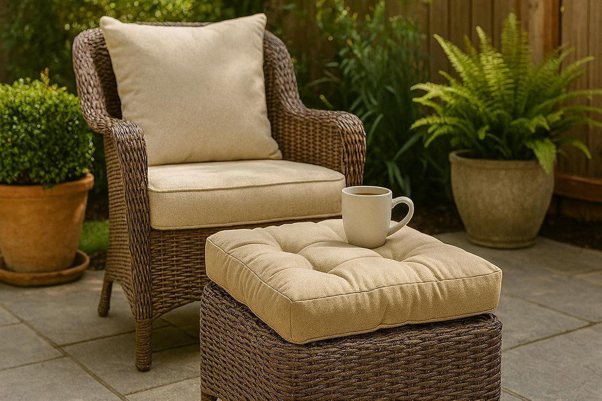 Cushion Source Tufted Ottoman Cushions, 24" X 20" X 4" Indoor and Outdoor Durable Tufted Cushion Made with Fade Resistant Sunbrella Fabric, Sunbrella Buttercup