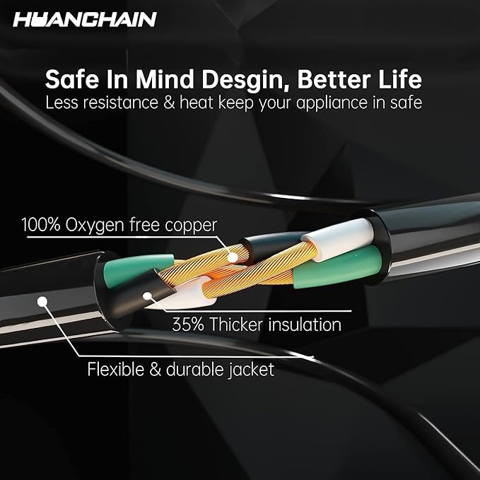 HUANCHAIN 16 Gauge 100 Ft Outdoor Extension Cord Waterproof, 16/3 Flexible Cold-Resistant Appliance Extension Cord Indoor Outside, 10A 1250W 16AWG SJTW, 3 Prong Electric Cable, ETL