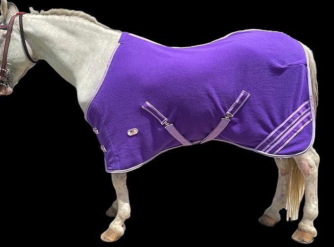 Majestic Ally Anti Pill Fleece Horse Blanket/Sheet with Silver Braided Rope (Purple, 74)