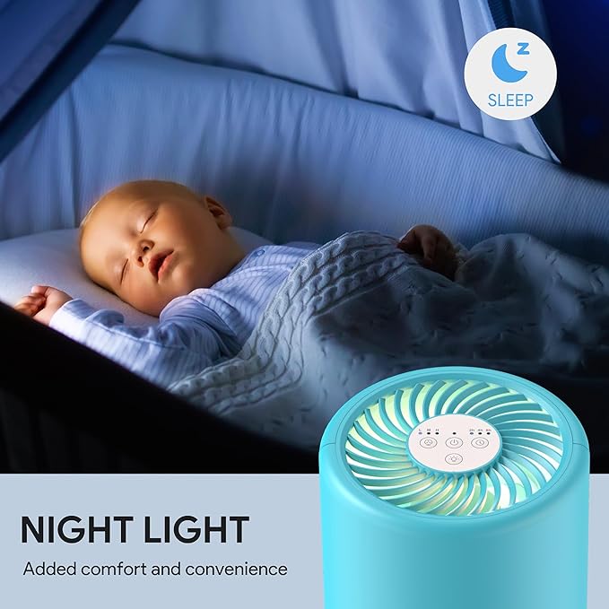 FULMINARE Air Purifiers for Home Bedroom H13 HEPA Air Purifier, 3 Speeds, Timer, 24dB, Small Mini Air Purifier with Night Light, Ocean Blue