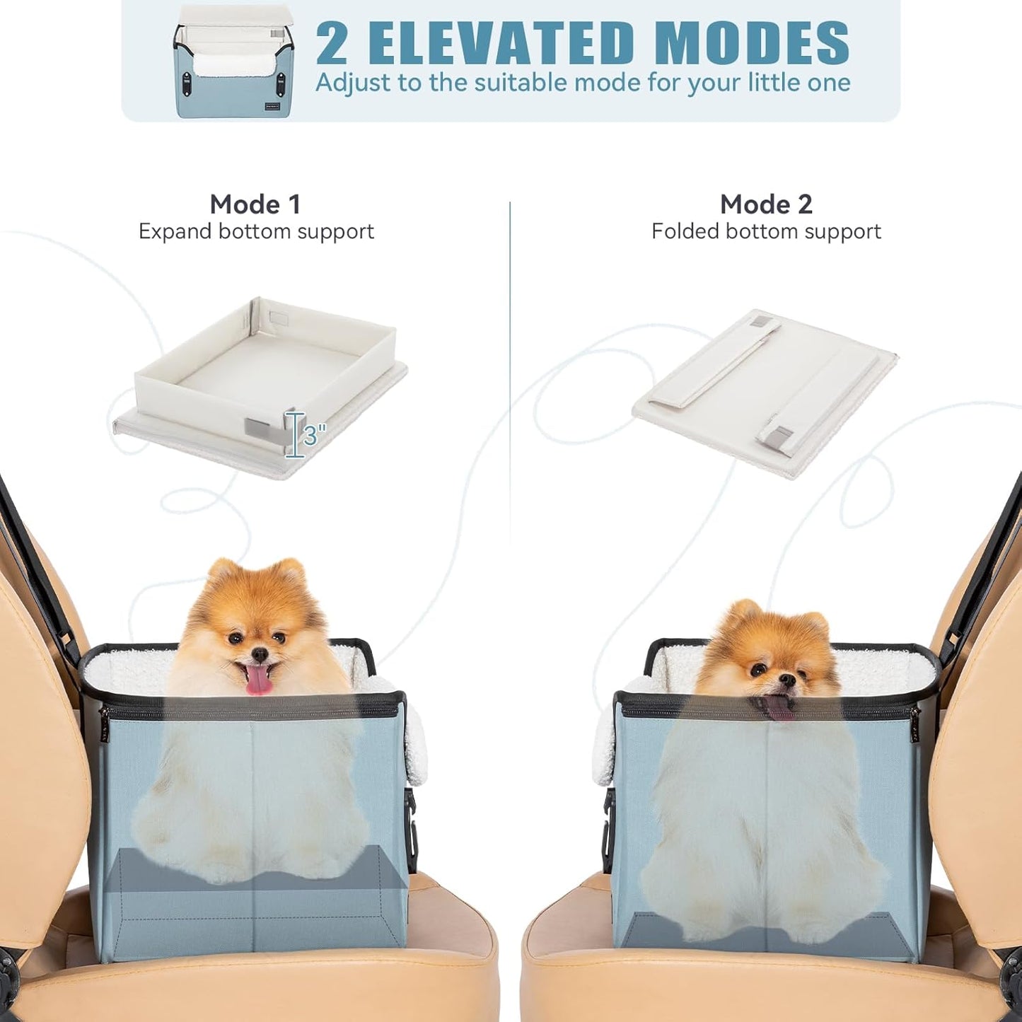PETSFIT Dog Car Seats for Small Dogs, Patent Safe Buckles Dog Booster Car Seat, Pet Car Seat with Safety Belt, Suitable for Small Pets Up to 25lbs (Mint Green)