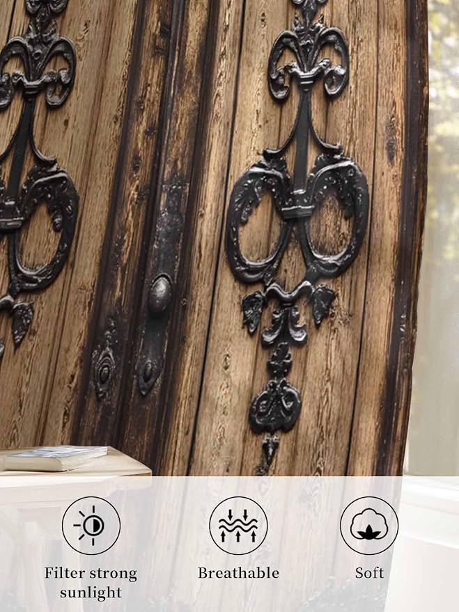 Sheer Curtains 54 Inch Length, Barn Door Semi Sheer Curtains Light Filtering