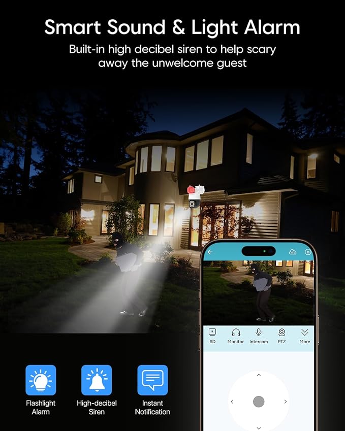 VSTARCAM 3MP Outdoor Security Camera with 130dB Loud Siren Alarm, 2K Color Night Vision WiFi Surveillance Camera, 360° PTZ Auto Tracking, Two-Way Audio, IP66 Waterproof, Cloud/SD Storage