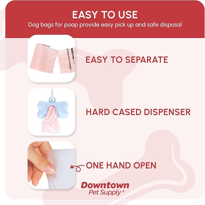 Downtown Pet Supply Scented Poop Bags for Dogs with Dispenser, 180 Count - Leak-Proof Dog Waste Bags and Bone-Shaped Dog Poop Bags Holder for Leash - Lavender Scented, 12.5" x 8.5"