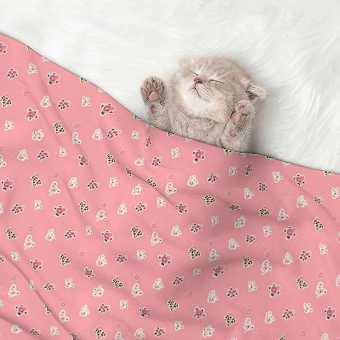 Reversible Plush Throw for Dogs and Cats, Pink Cheetah Leopard, Double Sided Blanket with Nubby Dot Side and Sleek Side Ideal for Cuddling Nesting Security