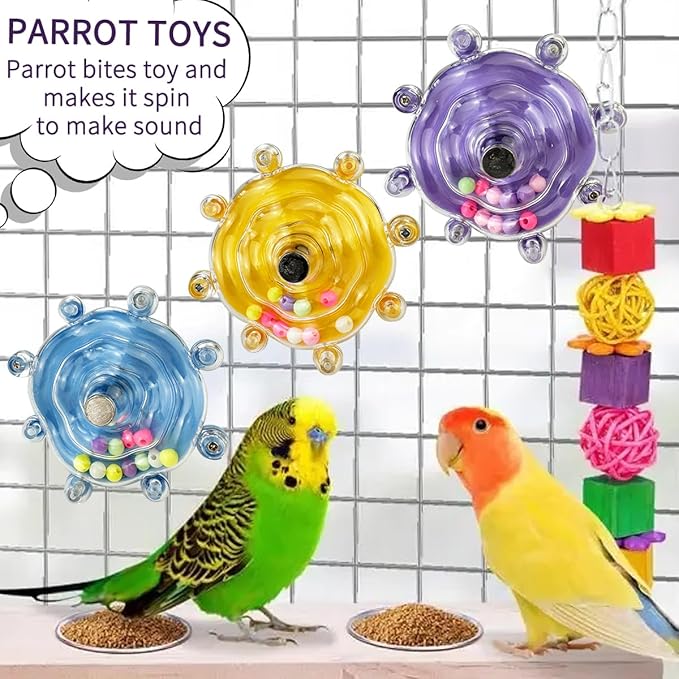 Parakeet Toys, Small Parrot Rotating Interactive Training Toys, Parrot Cage Bird Toy Accessories, Budgies, Cockatiels, Lorikeets, Love Birds, Parakeet Educational Interactive Supplies (Yellow)