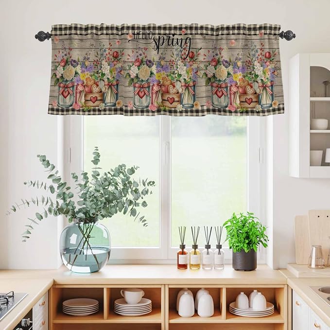 Spring Flowers Kitchen Curtains Set 3 Piece