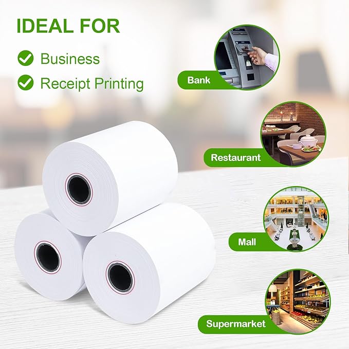 (100 Rolls) 2 1/4 x 85 Thermal Receipt Paper, White BPA-Free, Compatible with POS, Credit Card Terminals and Most Register Machines