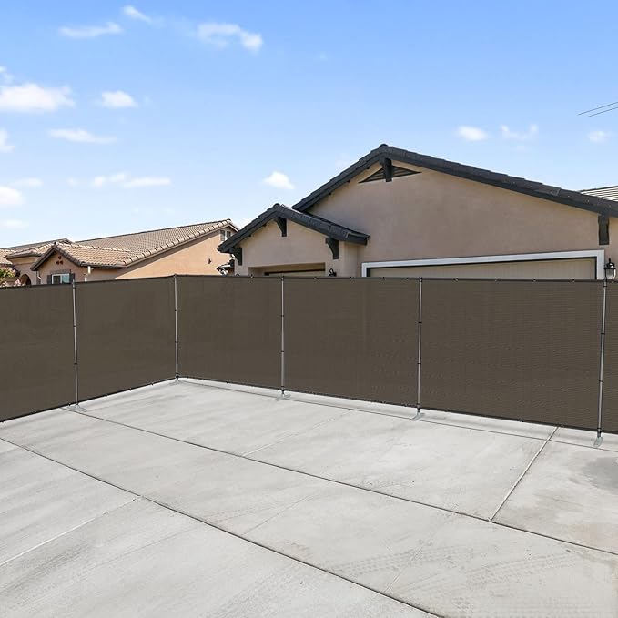 Patio 5' x 104' Outdoor Privacy Screen Freestanding Temporary Fence Panels Net Cover with Metal Poles for Outside Backyard Pool Garden Air Conditioner Fencing, Brown