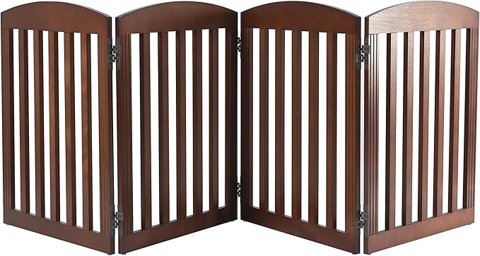 SPIRICH 96" Extra Wide 28" Tall Dog Gate Indoor, Dog Gates for Doorways, Stairs, The House, Wooden Freestanding Foldable Pet Gate, Step Over Puppy Gate, 4 Panels, Brown