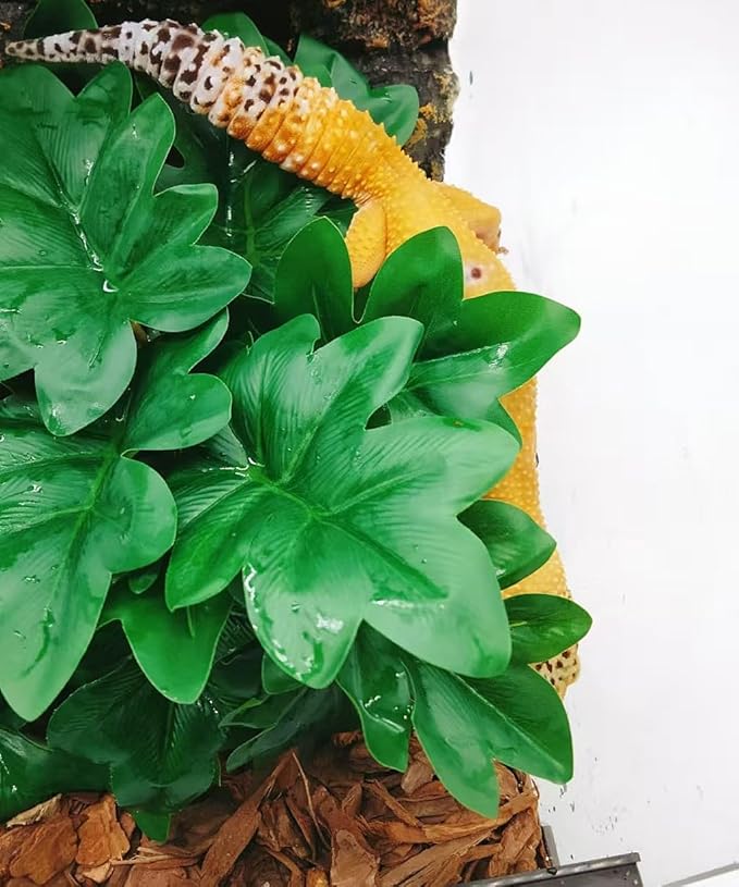 Reptile Fake Plants for Terrarium Artificial Tank Decor Accessories Suitable for Bearded Dragon Ball Python Crested Leopard Gecko Lizard Chameleon Snake-Philodendron selloum