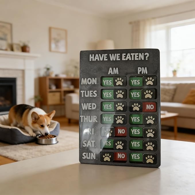 Large Pet Feeding Monitor Board Wood Composite Clear Indicators for Daily and Weekly Tracking Wooden Sign