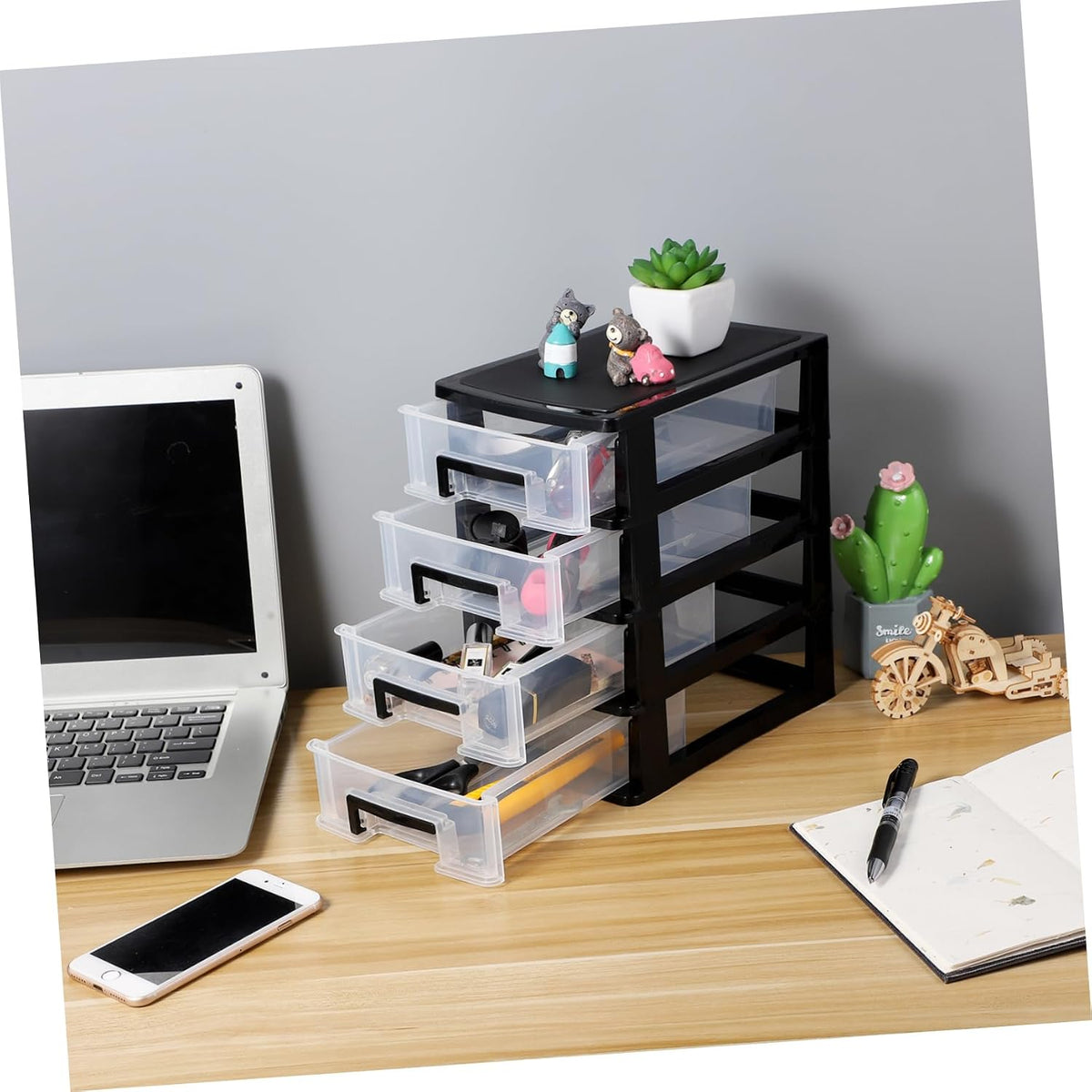 SEWACC 4 Layer Plastic Drawers, Desktop Organizer with Transparent Drawers